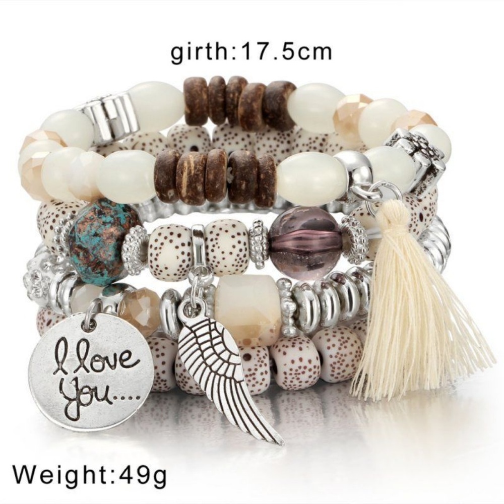 Multilayer Bead Boho Wing Summer Bracelet Bangle - Picture 3 of 3